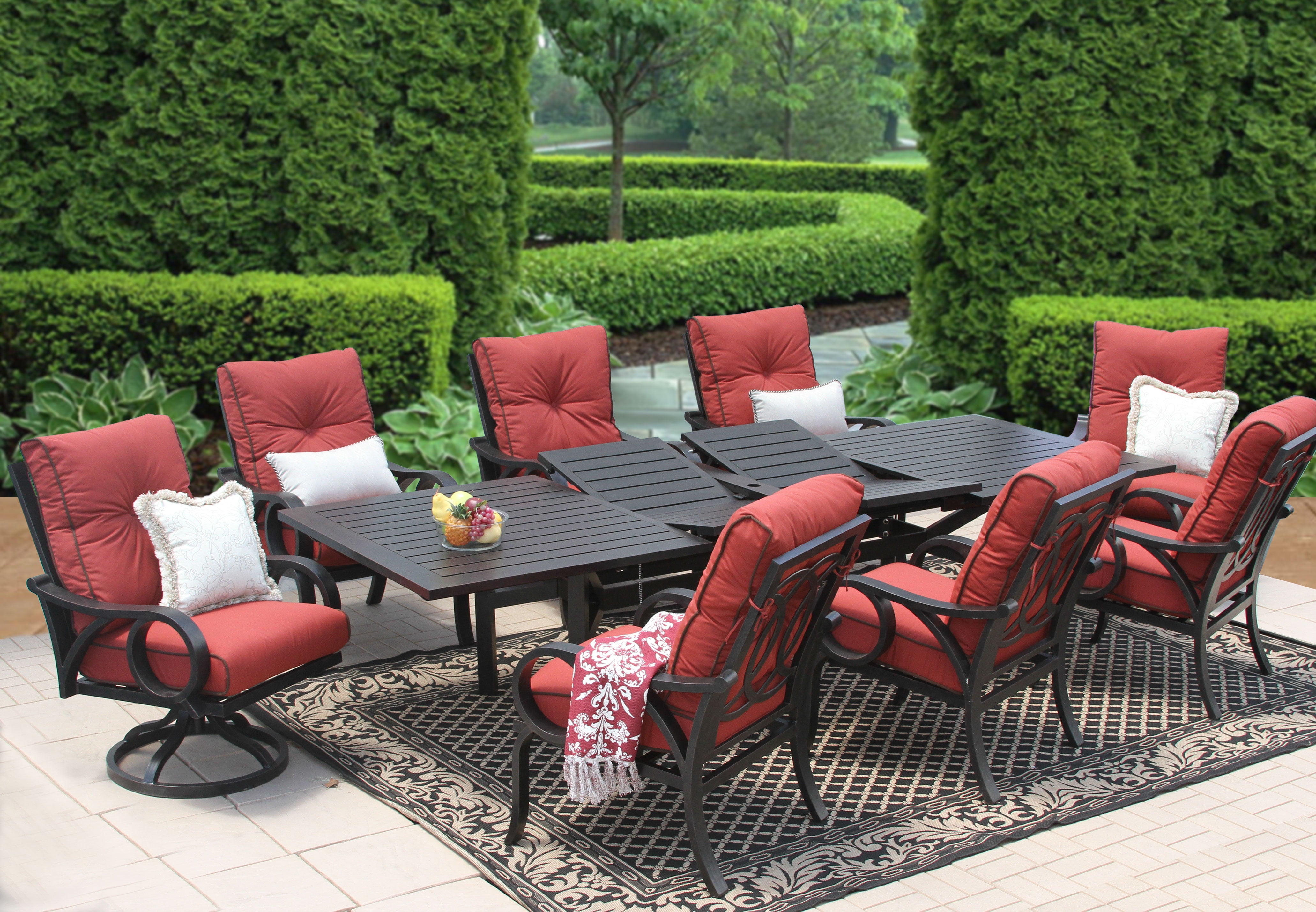 Channel Cast Aluminum Outdoor Patio 9pc Set 44x130 Rectangle Extend