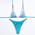 thumbnail image 3 of Wuxian Women 2 Piece Bikini Set Swimwear Summer Solid Color Chain Halter Backless Deep V-Neck Spaghetti Strap Push-Up Padded Bra Low Waist Swimsuit Fashionable Beachwear,Blue,M, 3 of 6