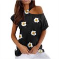 thumbnail image 1 of Mujeres Verano Cuello Redondo Manga Corta Estampado Sin Tirantes Camiseta Tops Blusas OAVQHLG3B Store  lin121212, 1 of 4