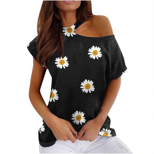 Mujeres Verano Cuello Redondo Manga Corta Estampado Sin Tirantes Camiseta Tops Blusas OAVQHLG3B Store lin121212