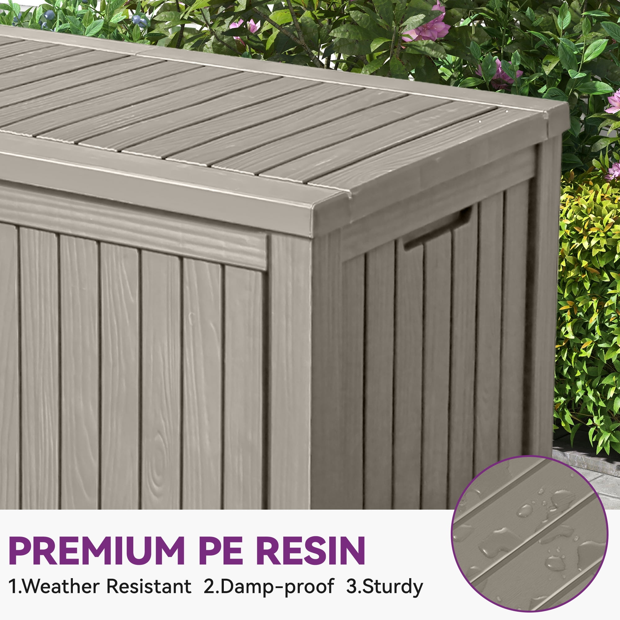 Uforic 150 Gallon Resin Deck Box, Outdoor Waterproof Storage with Divider & Lockable Lid, Brown
