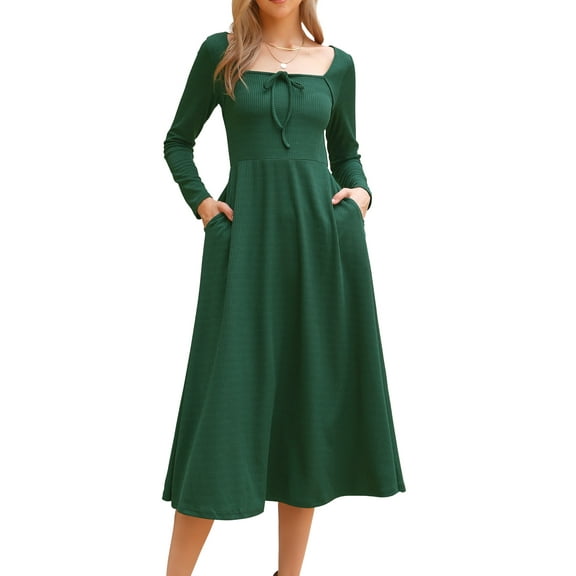 DARING DIVA Fall Casual A-Line Midi Tie Front Dress XS Dark Green