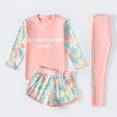 thumbnail image 2 of inlzdz Girls 3-Piece Swimsuit Long Sleeve Rashguard Shirt with Boyshort Pants Hawaiian Swimwear Bathing Suit Pink 8-10, 2 of 7
