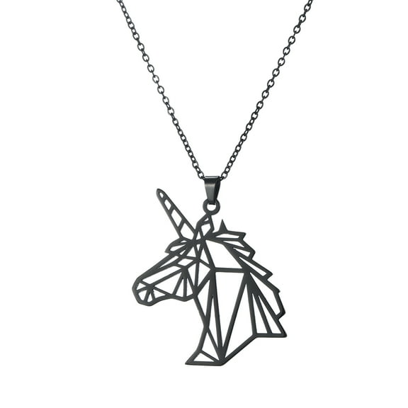 TEAMER Unicorn Head Pendant Necklace for Women Men Stainless Steel Black Color Animal Horse Chain Necklaces Jewelry