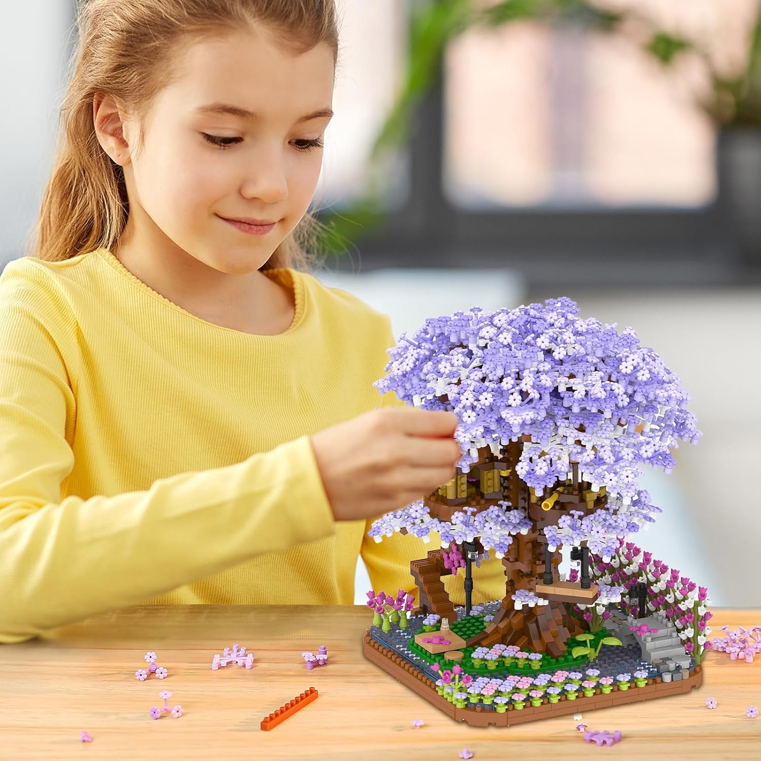 Cherry Blossom Bonsai Tree Mini Micro Building Set, Japanese Sakura Tree House Model Sets for Adults, Flowers House Mini Bricks Building Kit, Creative Gift Toys for Kids 12-14
