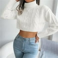 thumbnail image 3 of Duoif Sweaters for Women Trendy Women's Long Sleeved Floral Knitted Soft Pullover Short Sweater Women's Sweaters Womens Tops White M, 3 of 6