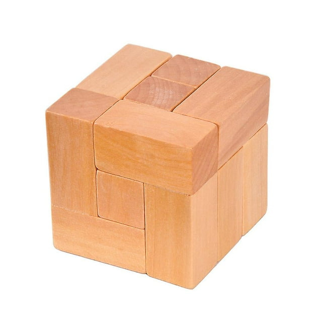 Juguete de rompecabezas Luban Lock de 7 bloques en forma de cubo de madera azul para niños