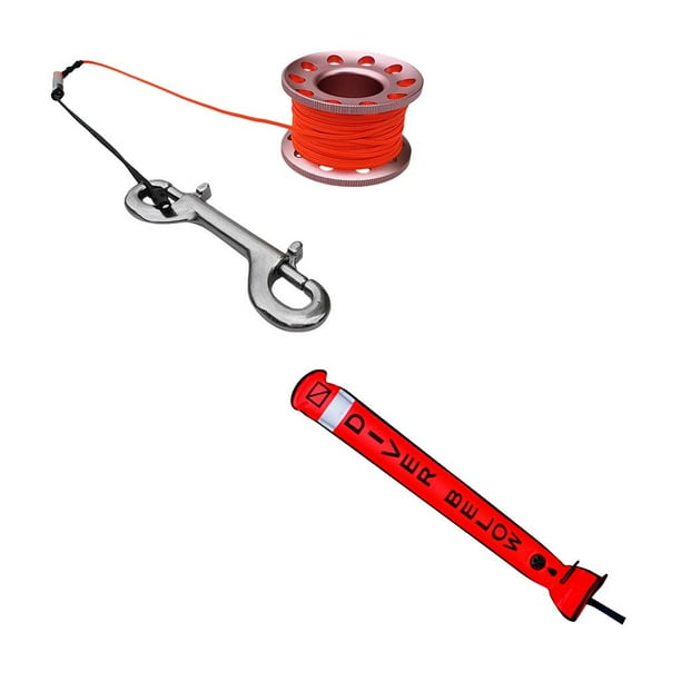 Boya de superficie de buceo SMB, tubo de señal inflable + soporte para carrete de buceo Rosado