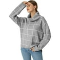thumbnail image 5 of Fall Sweaters for Women Turtleneck Knit Sweater Long Sleeves Pullover Plaid Side Split Checked Outwear Loose Fit Tops, 5 of 8