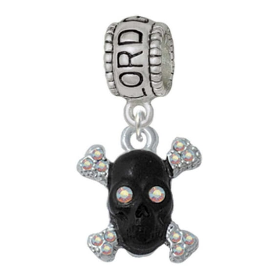 Delight Jewelry Silvertone Small Black Resin Skull with AB Crystals Lord Guide Me Charm Bead