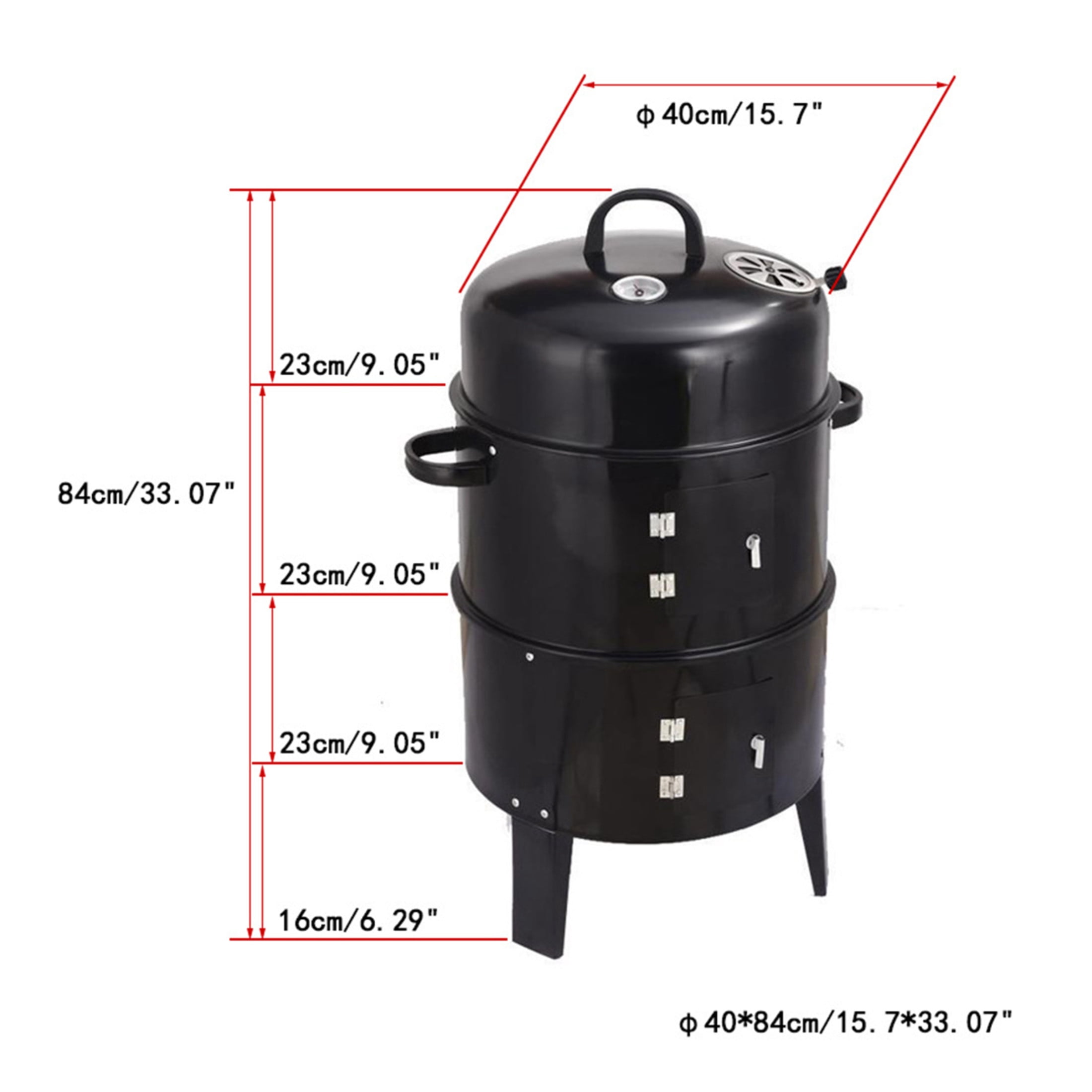 Noble House Outdoor Double-Layer Charcoal Grill, Wood Fired Vertical Braising and Smoking Stove, Black