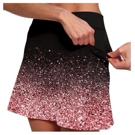Women s Summer Ruffle Short Printed Elastic Waist Yoga Running Gym Shorts Stretchy Slim Fit Athletic Skorts with Pockets Pink L