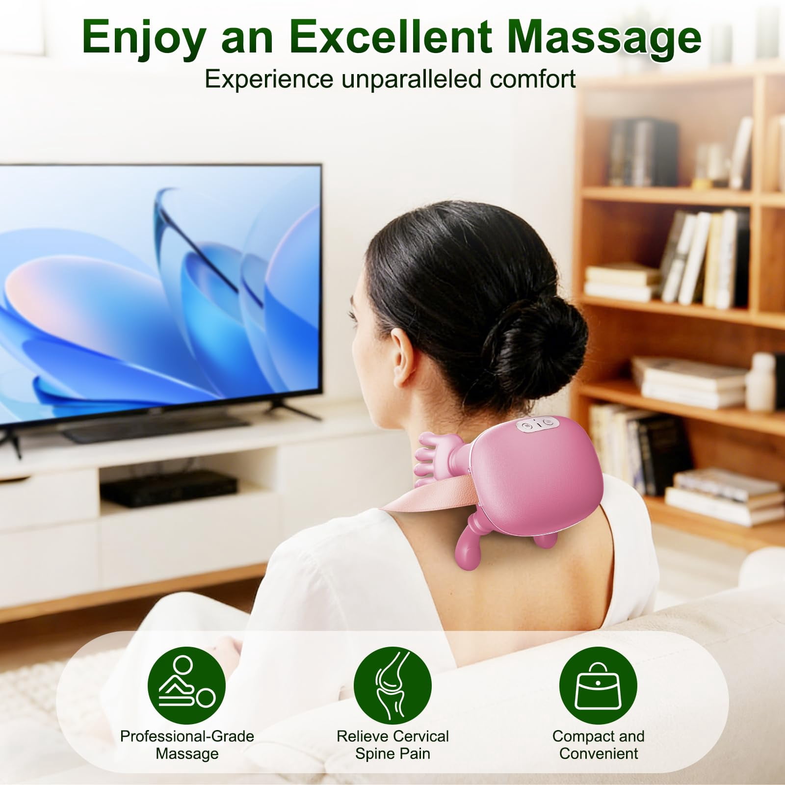 Bionic Finger Deep Tissue Neck Massager for Pain Relief – Cordless Portable Shiatsu Shoulder Massager with Heat & Compression for Home Office Car Travel