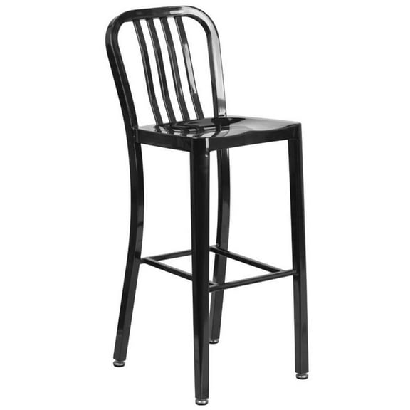 Bowery Hill Contemporary 30" Metal Vertical Slat Back Bar Stool in Black