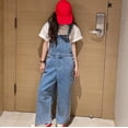 thumbnail image 2 of UACY Girls Denim Overalls Wide Leg Straight Jean Jumpsuit Pants Kids Casual Buttons Adjustable Strap Dungarees Bib Workwear (Light Blue, 9-10 Years), 2 of 9