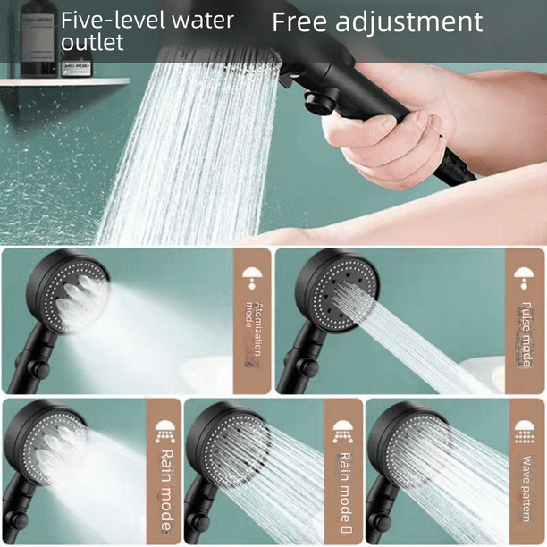 Cabezal de ducha de alta presión, juego de ducha, cabezal de ducha de mano para bañera Samurai Home, color negro, soporte para baño