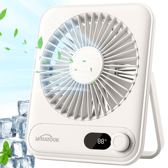 Desk Fan Portable Fan Rechargeable 2000mAh Personal Fan, Silent Small Table Fan Travel Fan for Sleeping with Display & 100-Speed, Desktop Fan for Bedroom Office Camping-White