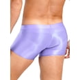 thumbnail image 4 of ZDHoor ZDHoor Mens Shiny Low Rise Boxer Briefs Fitness Sports Shorts Tights Glossy Beach Swimwear Light Purple L, 4 of 7