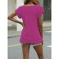 thumbnail image 6 of Womens Casual Tops Cute Ruffle Short Sleeves V Neck T-Shirts Solid Color Fashion Loose Tunic Top, 6 of 6