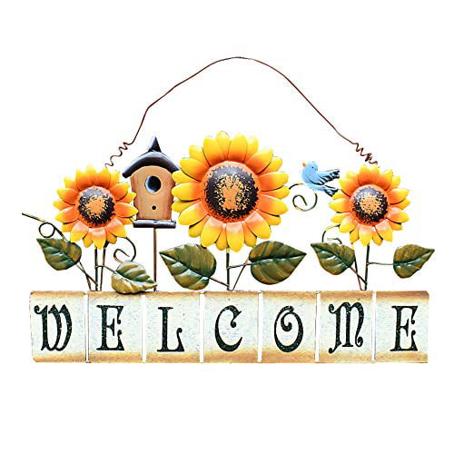 HLTER Watering Can Welcome Sign Welcome Door Sign for Garden Yard Entryway Decor Wall Hanging Art Decor Front Door Metal Sunflower Welcome Sign
