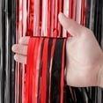 thumbnail image 2 of Cortinas Voircoloria con telón de fondo con flecos, paquete de 3 unidades, 1 x 2,5 m, color rojo y negro, 2 of 7