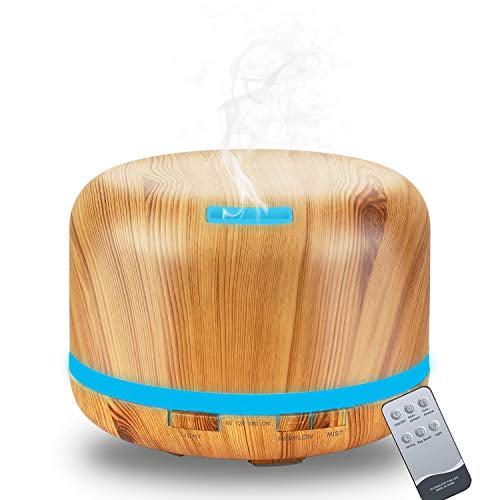 Essential Oil Diffuser, 500ml Aromatherapy Diffuser With Remote Control, Daroma Ultrasonic Aroma Diffuser Nebulizing Cool Mist Humidifier, 7 Color Mood Lights & Waterless Auto-Off for H