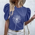 thumbnail image 2 of Tops for Women Blouse Habillée à Manches Courtes Bouffantes Imprimée Florale Col Rond Décontractée Confortable pour Sortir Shirts, 2 of 7