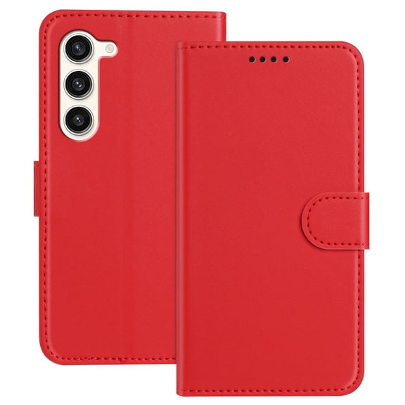 Allytechgroup Case for Samsung Galaxy S23 with Credit Card Slot, Slim Luxury PU Rugged Non-Slip Grip Shockproof Bumper Full Body Protective Cover Men Women Phone Case for Samsung Galaxy S23, Red
