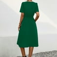 thumbnail image 4 of Fartey Women's Formal Dresses 2025 Summer Short Sleeve Tie Waist A-Line Swing Dress Business Casual Solid Color V Neck Midi Dress Elegant Work Dress Green XL, 4 of 8