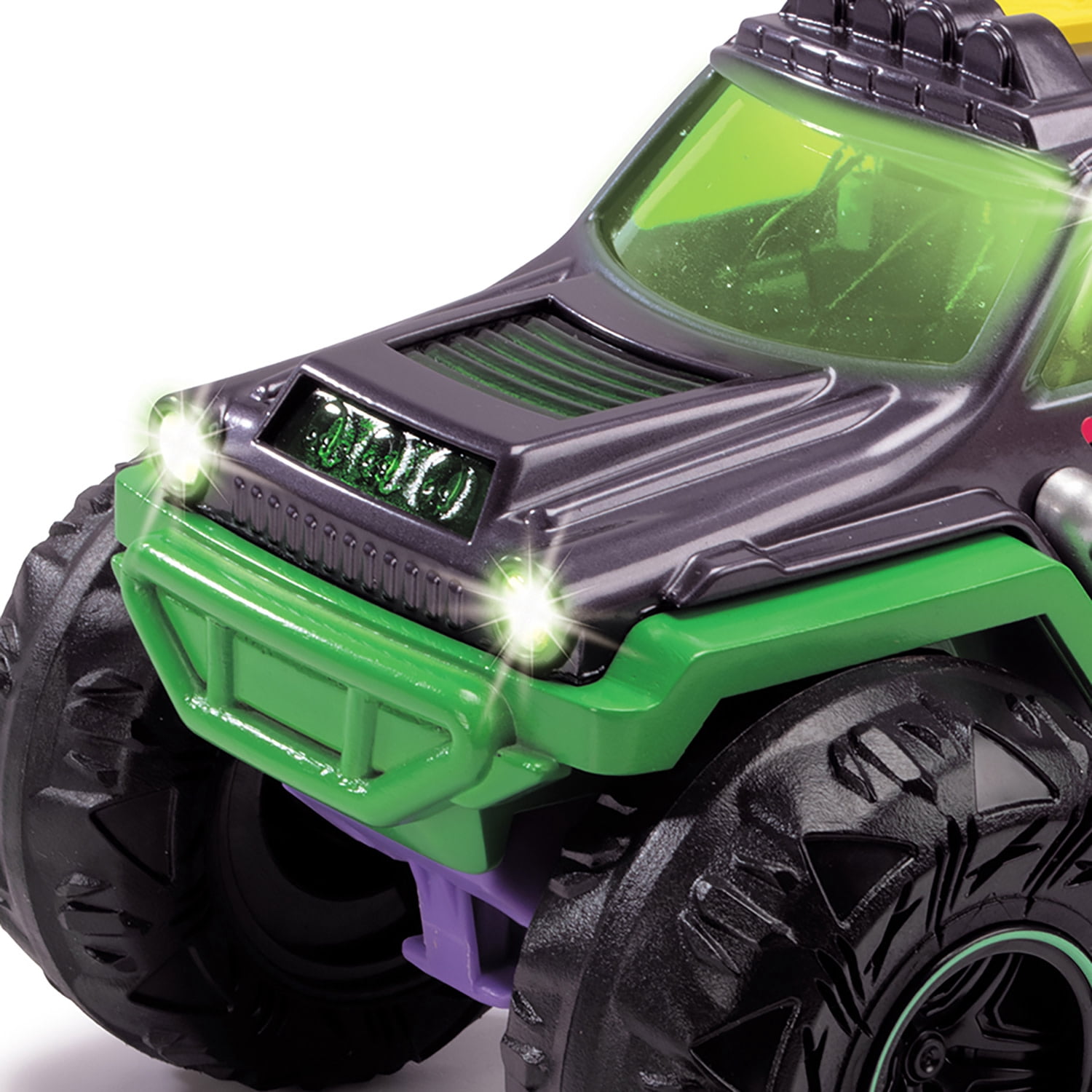 Dickie Toys: Rowdy Rocker Monster Truck – Green & Purple - 9.8" Light & Sound Freewheel Toy Vehicle, Smoking Effect, Suspension, Rubber Tires, Kids 3+