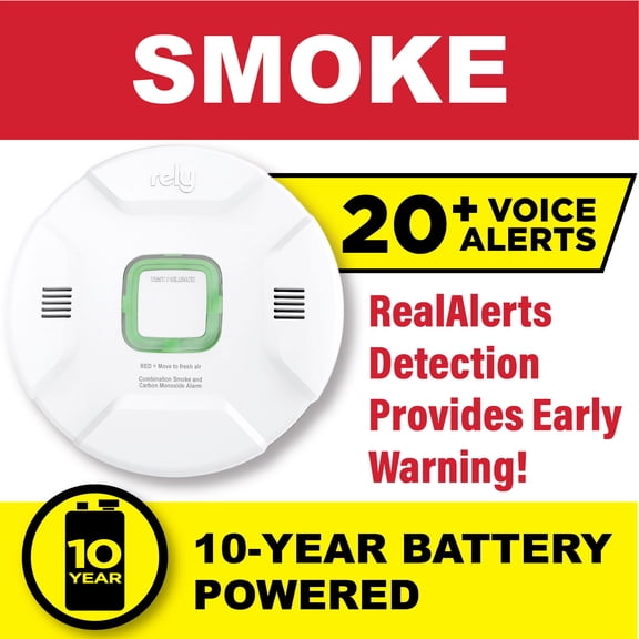Rely RealAlerts 10-Year Battery Smoke Alarm with Voice Alerts and LED Warning, 1 Pack