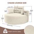 thumbnail image 3 of Hawsaiy 56.3" Oversized Round Chaise Lounge Sofa, Deep Seat Sleeper Loveseat with 3 Supportive Pillows, Wide Armrest, No Assembly Required, Corduroy Fabric Sofa Bed for Living Room or Bedroom, 3 of 10