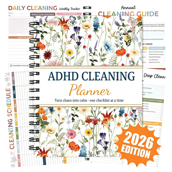CCOCC Cleaning Planner,Wildflowers Daily Weekly Monthly Checklists Spiral Bound Schedule Organizer for Adults&Teens,Weekly&Monthly Household Tracker for Adhd Minds,Stress-Free Housework