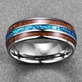 thumbnail image 2 of 8mm Hawaiian Koa Wood Tungsten Rings Dome Abalone Shell/Blue Center Wedding Bands for Men Women Comfort Fit Size 6 to 14, 2 of 6