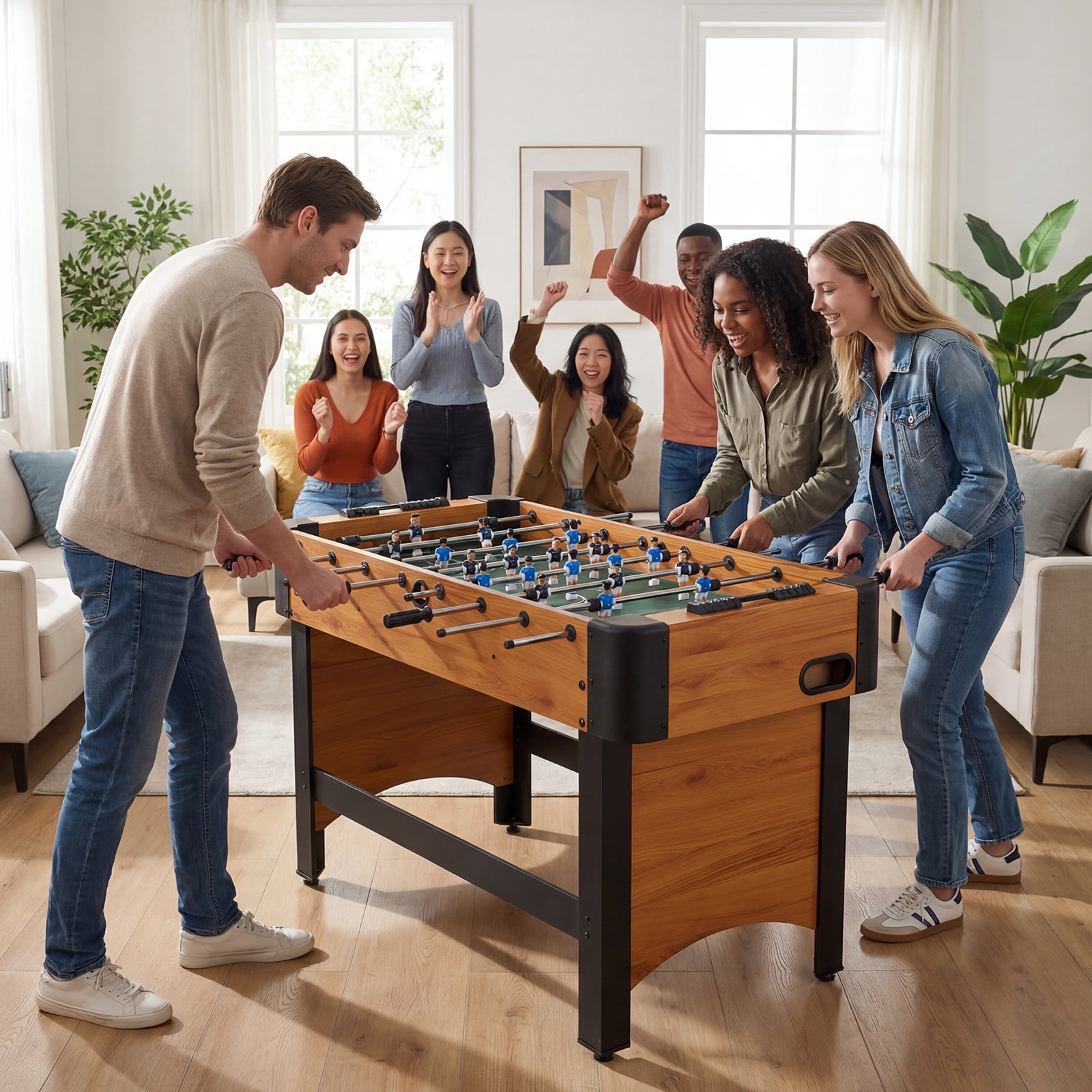 Gymax 47'' Competition Full Size Soccer Game Table w/22 Players 2 Balls Slide Scorers Natural