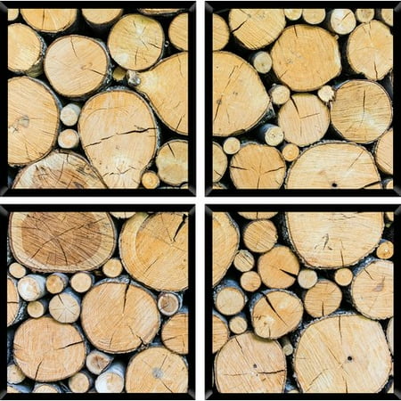 PTM Images Wood Slice 4 Piece Quadriptych Framed Photographic Print Set