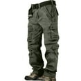 thumbnail image 2 of IAJDKMEK Men's Cargo Pants - Loose Multi-Pocket Pants Drawstring Wide Leg Casual Pants for Hiking and Outdoor Activities with Straight Cut,Green 5XL, 2 of 6