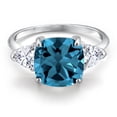 thumbnail image 3 of Gem Stone King 10K White Gold 3-Stone Ring Cushion London Blue Topaz and Moissanite (6.14 Cttw, Size 7), 3 of 6