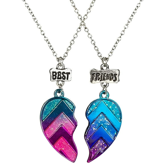 DESIGNICE Unisex 2 Pcs BFF Necklace Womens Heart Pendant Best Friend Letter Necklace Fashion Couple Chain Necklace Men Friendship Jewelry (Multicolor)