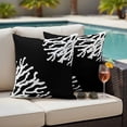 thumbnail image 4 of Coral Black Outdoor Waterproof Pillow Covers, Coastal White Ocean Marine Nautical Beach Decorative Square Throw Pillowcase Sofa Cushion Sham for Patio/Couch/Chair, 16"x16" 2 Pack, 4 of 8