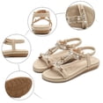 thumbnail image 4 of CAICJ98 Women Shoes Women's Rhinestone Flat Sandals Slip on Memory Foam Sandals Open Toe Slide Sandals,Beige, 4 of 4