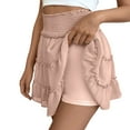 thumbnail image 4 of Womens Vacation Skirts High Elastic Waisted Skirts with Shorts Underneath Knee Length Skorts Pleated Skirt Casual Flowy Skirts Solid Color Shorts Ruffle Mini Skirt, 4 of 5