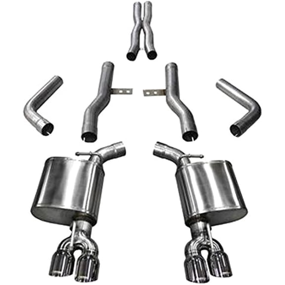 Corsa 15-17 Dodge Challenger Hellcat Dual Rear Exit Extreme Exhaust w/ 3.5in Polished Tips Fits select: 2015-2016,2019-2022 DODGE CHALLENGER R/T SCAT PACK