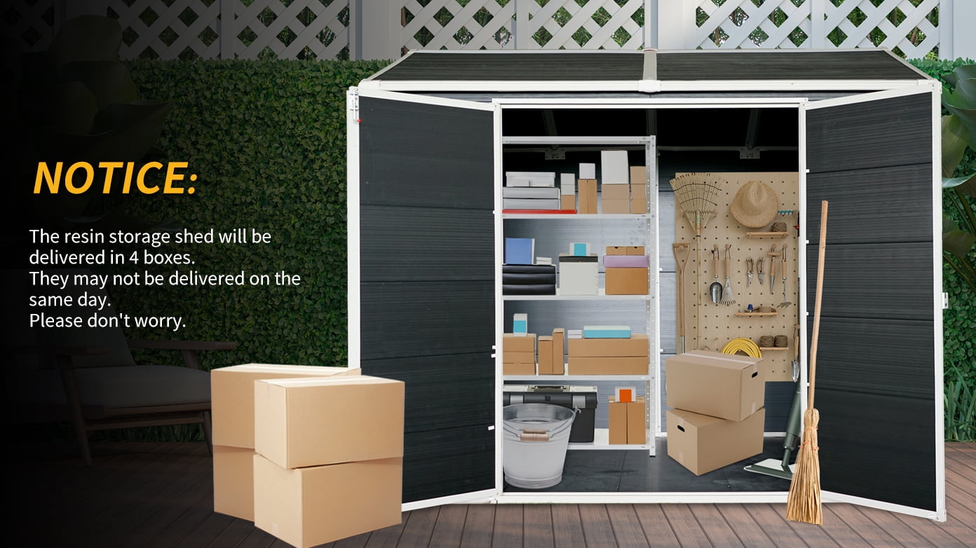 Resin Outdoor Storage Sheds with Floor, Durable Garden Storage Shed, Outdoor Tool Shed Plastic Backyard Storage Shed with Lockable Doors and Vents for Lawnmower, Garage, Generator, Bike, Patio, 6X8