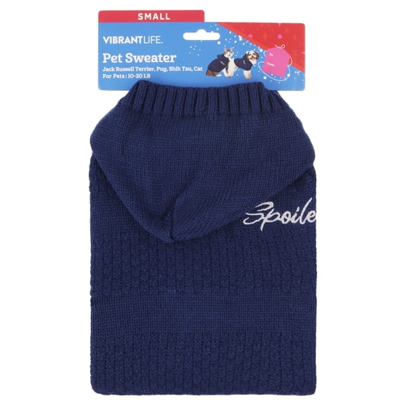 Vibrant Life Holiday Waffle Knit Spoiled Sweater for Dogs and Cats, Blue, S