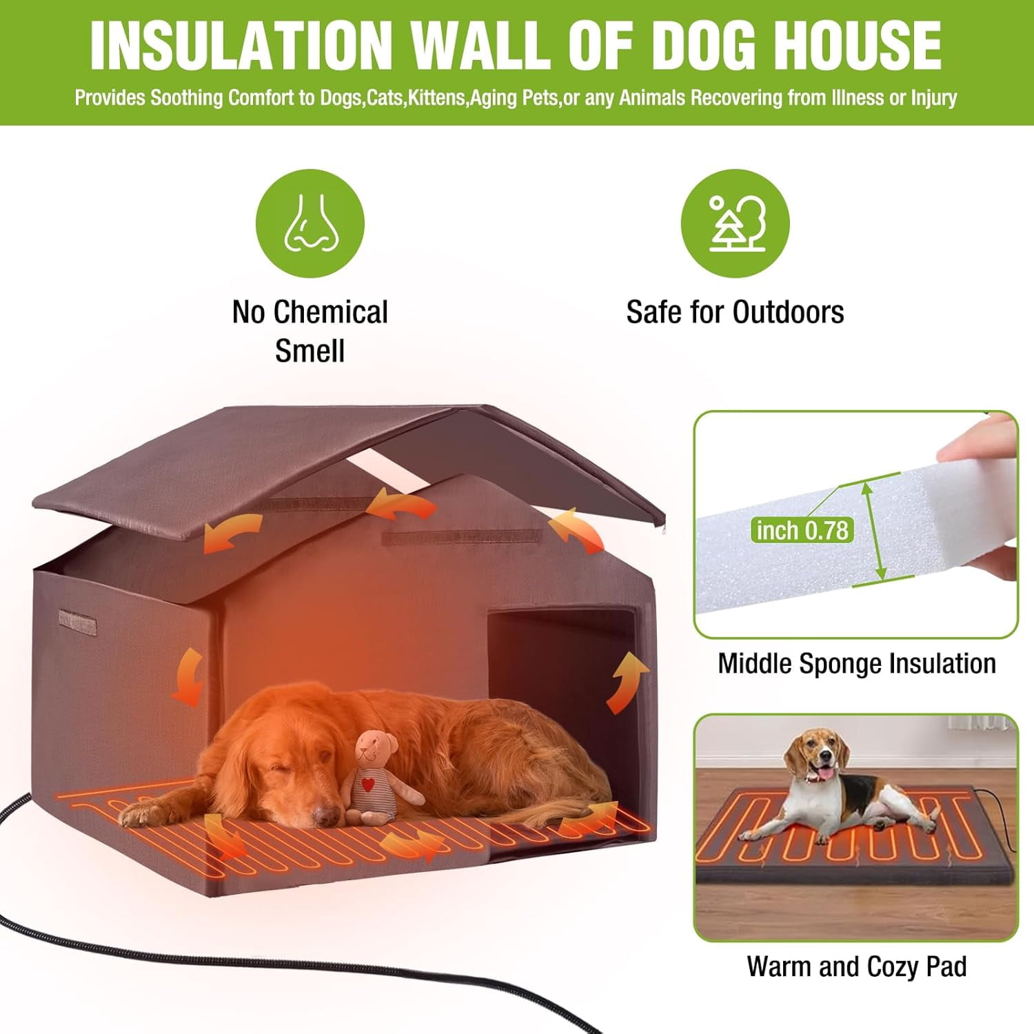 Aivituvin Heated Dog House Outdoor Large Dog Kennel with Iron Frame, Weatherproof Dog Cage with Insulated Liner for Small & Medium & Large Dogs