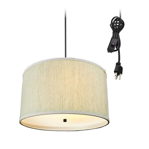 2 Light Swag Plug-In Pendant 18"w Textured Oatmeal with Diffuser, Black Cord