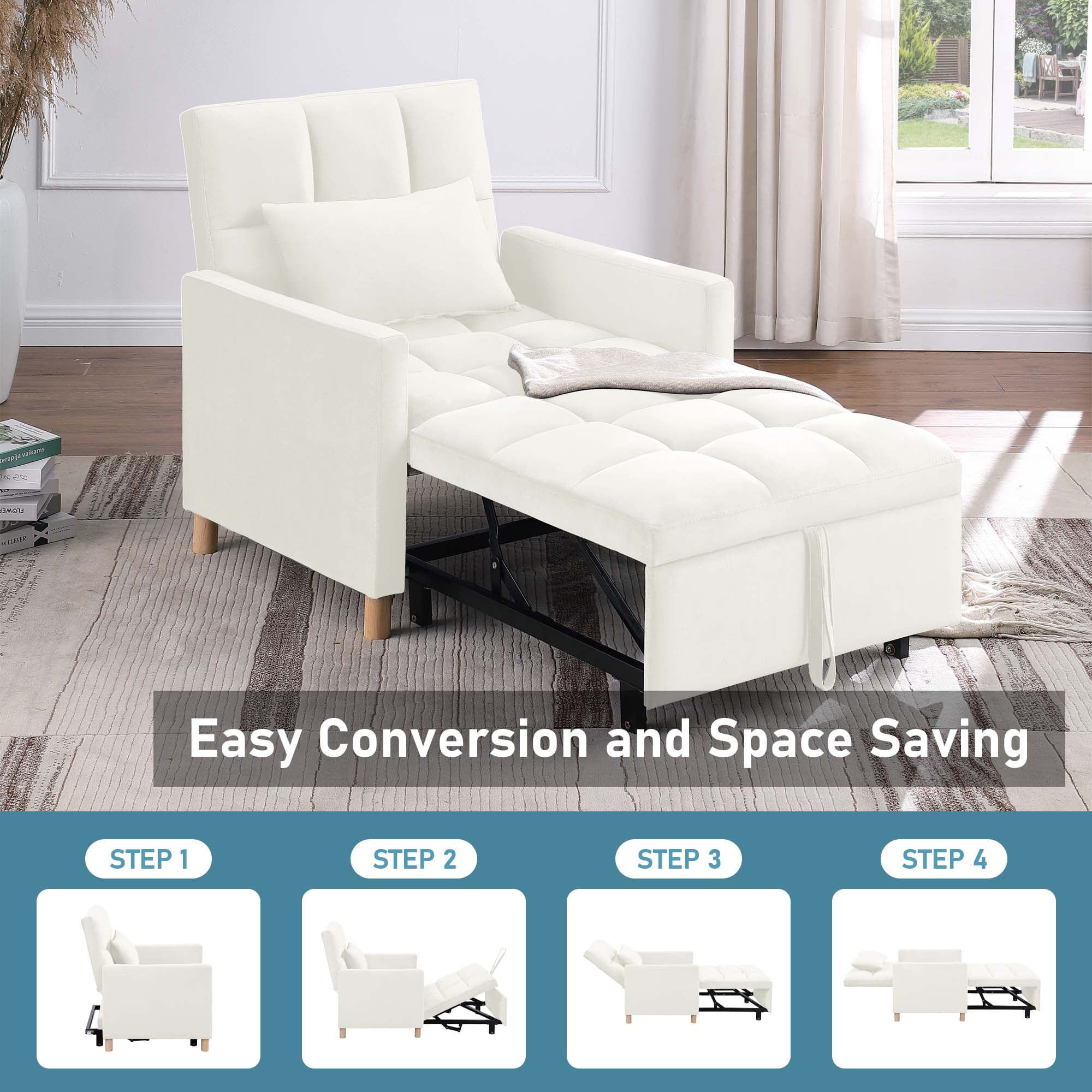 Aukfa Foam Metal, Hardwood Convertible Futon Chair, Sleeper Chair Bed