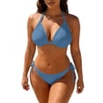 thumbnail image 2 of Two Piece Swimsuit for Women, Full Coverage Bikini, Womens Bikini Swimsuits, Swimsuit Bikini, Women String Bikini Set Halter Side Tie Two Piece Swimsuit Triangle Bathing Suits, Dark Blue 3XL, 2 of 5