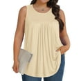 thumbnail image 2 of UYISJ Plus Size Tank Tops for Women Sleeveless Crew Neck Pleated T Shirt Summer Casual Loose Tunic Blouses Beige L, 2 of 6